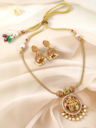 Multicolor Laxmi Motif Golden Pearl Necklace Set