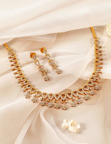 Floral Necklace Set in American Diamond Zirconia