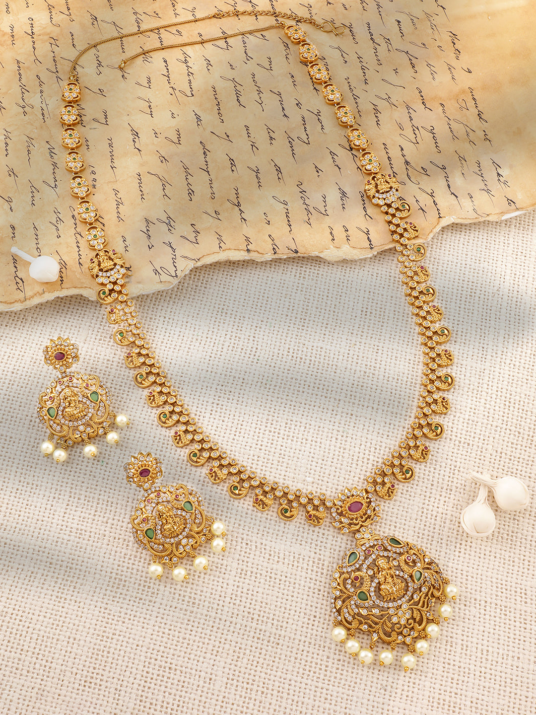 Gold Studded Temple Necklace Set