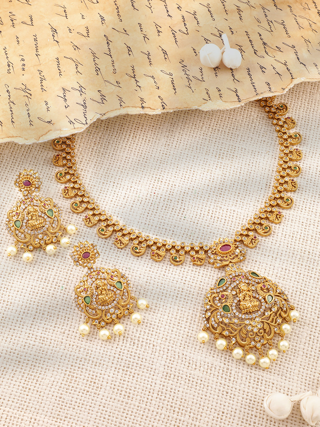 Gold Studded Temple Necklace Set