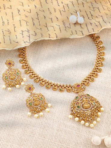 Gold Studded Temple Necklace Set