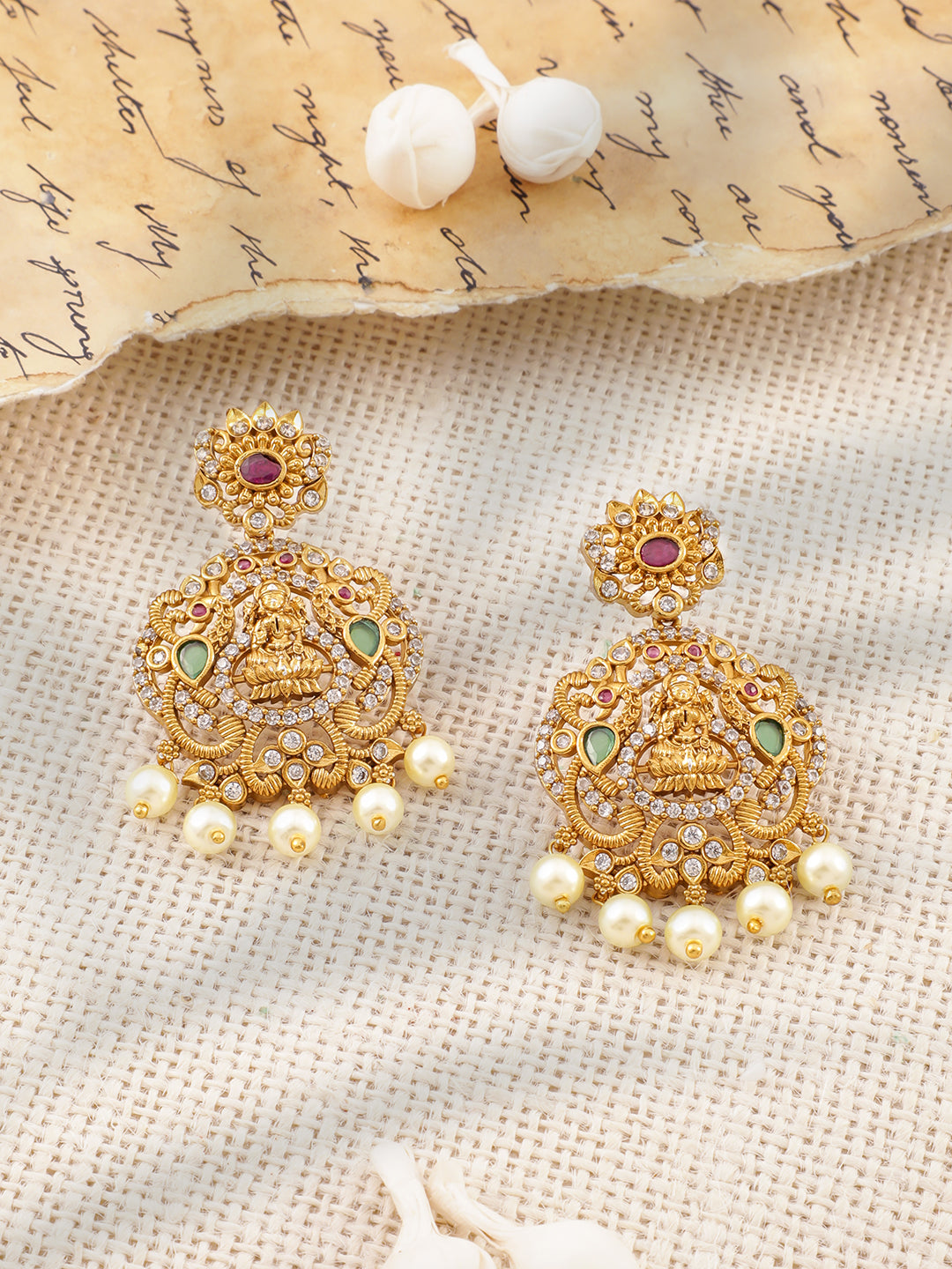 Gold Studded Temple Necklace Set