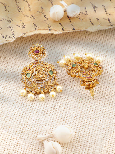 Gold Studded Temple Necklace Set