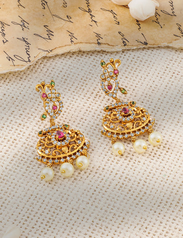 Peacock Motif Multicolor Studded Necklace Set