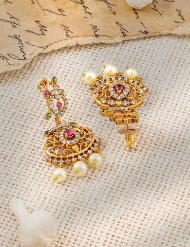 Peacock Motif Multicolor Studded Necklace Set