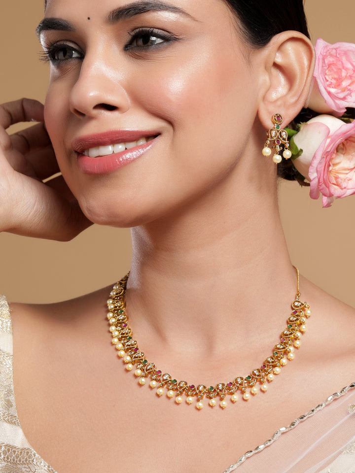 Dazzling Red Green Short Necklace Set