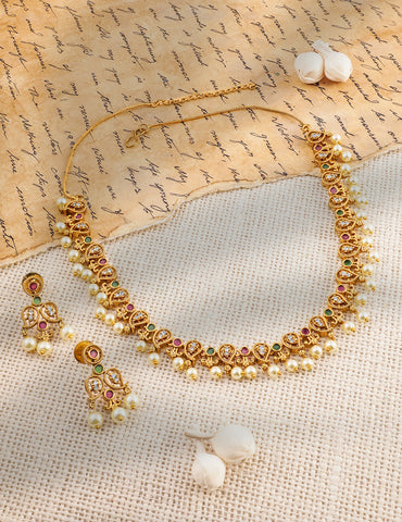 Dazzling Red Green Short Necklace Set