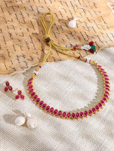 Ruby Studded Short Necklace Set