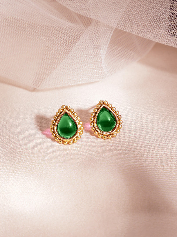 Green Studded Gold Necklace Set