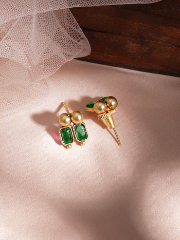 Emerald Studded Gold Beads Necklace Set