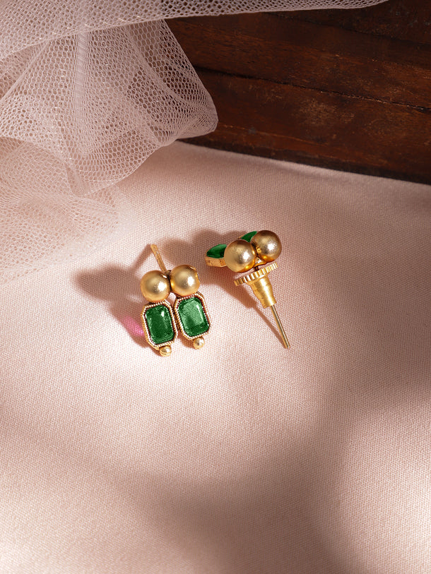 Emerald Studded Gold Beads Necklace Set