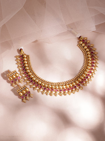 Ruby Studded Gold Drop Necklace Set