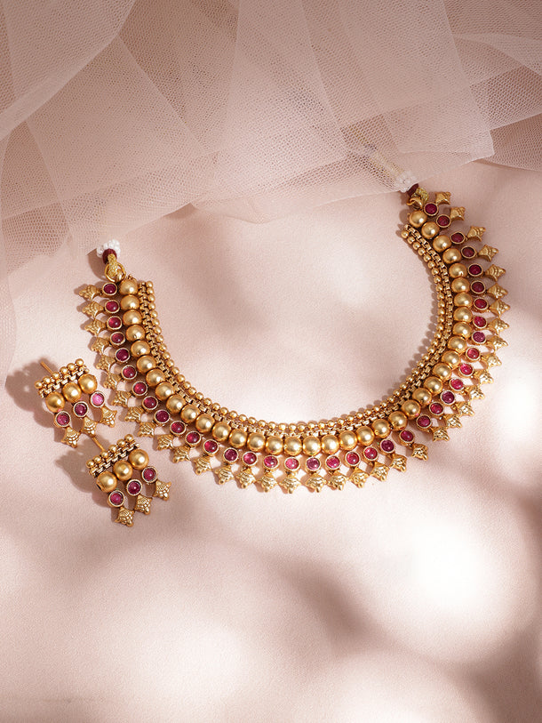 Ruby Studded Gold Drop Necklace Set