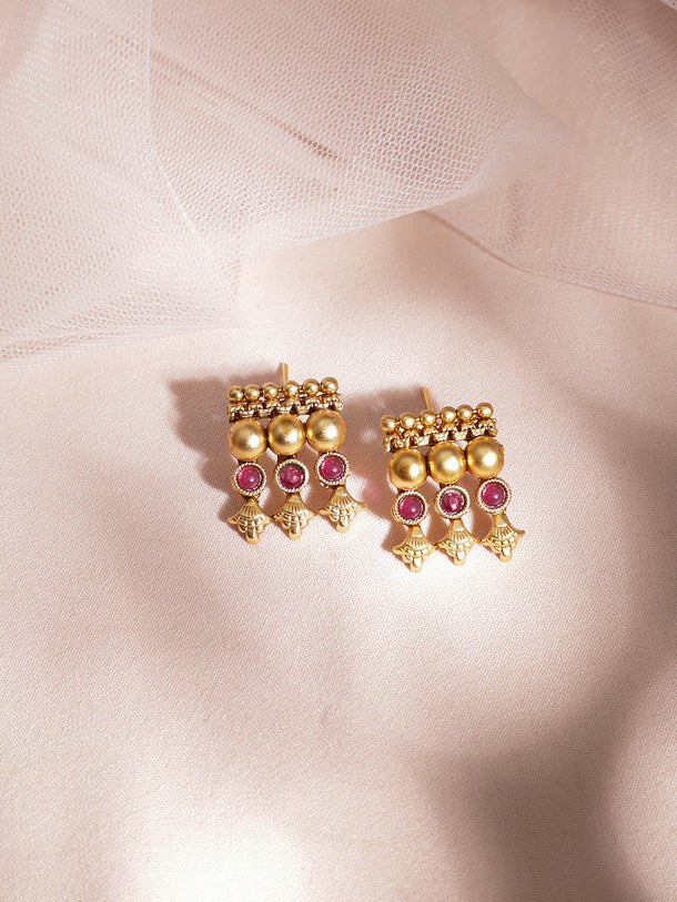 Ruby Studded Gold Drop Necklace Set