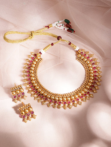 Ruby Studded Gold Drop Necklace Set
