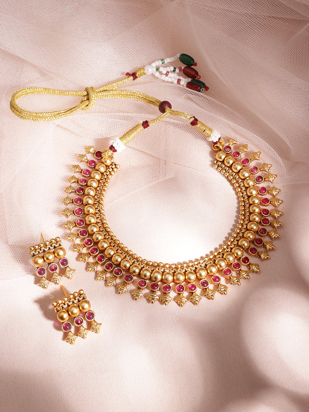 Ruby Studded Gold Drop Necklace Set