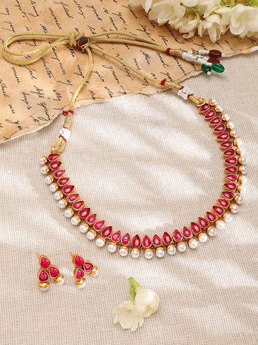 Ruby Studded Pearl Drop Necklace Set