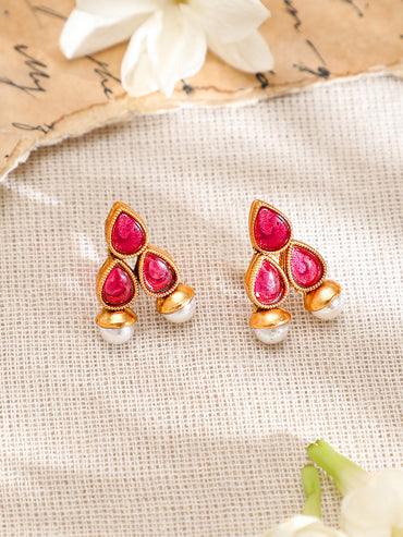 Ruby Studded Pearl Drop Necklace Set