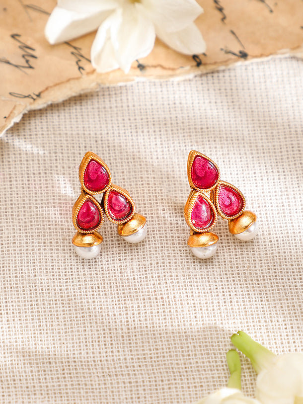 Ruby Studded Pearl Drop Necklace Set