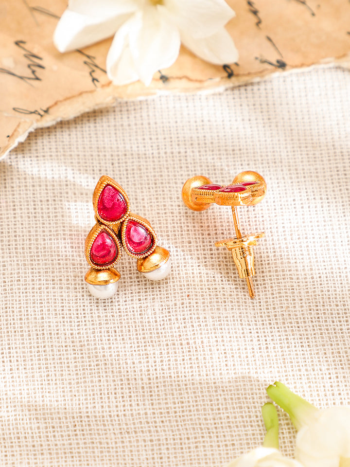 Ruby Studded Pearl Drop Necklace Set