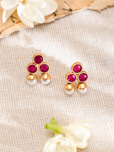 Ruby Pink Studded Pearl Beaded Necklace Set