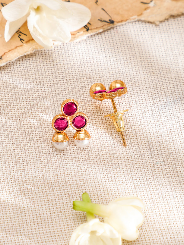 Ruby Pink Studded Pearl Beaded Necklace Set