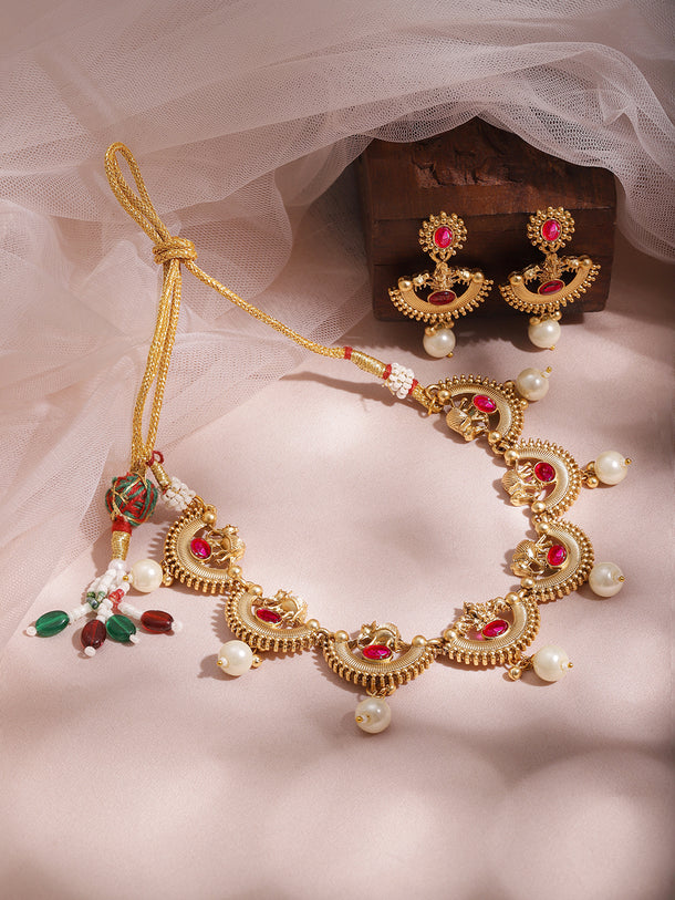 Half Moon Pearl Drop Golden Necklace Set