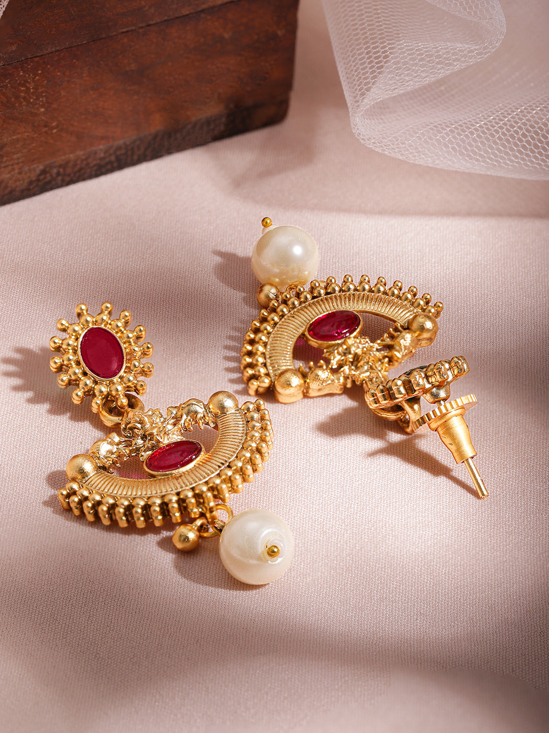 Half Moon Pearl Drop Golden Necklace Set