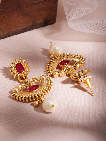 Half Moon Pearl Drop Golden Necklace Set