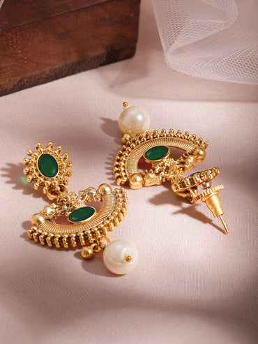 Half-Moon Pearl Drop Gold Necklace Set