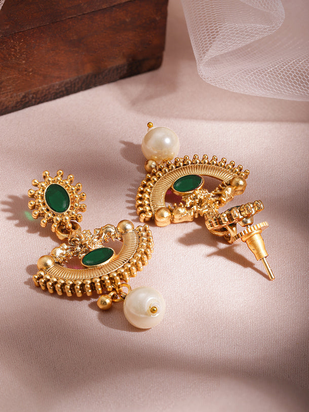 Half-Moon Pearl Drop Gold Necklace Set