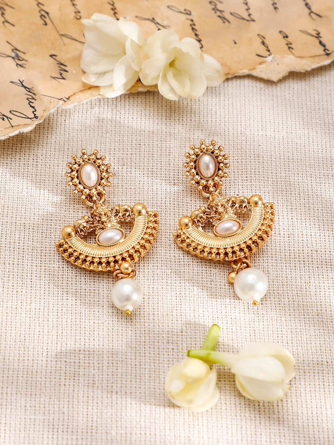 Golden Temple Necklace Set with Pearl Drops