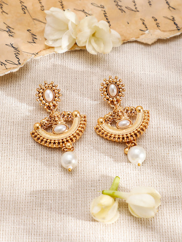 Golden Temple Necklace Set with Pearl Drops