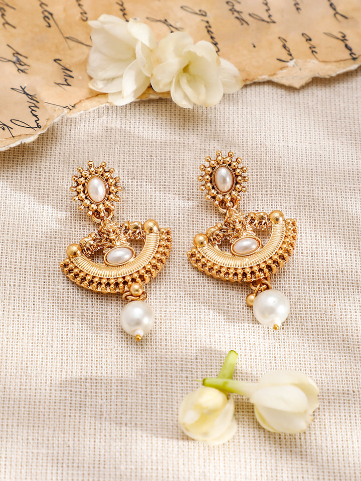 Golden Temple Necklace Set with Pearl Drops