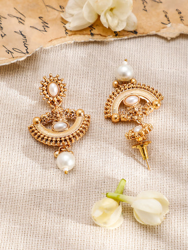 Golden Temple Necklace Set with Pearl Drops