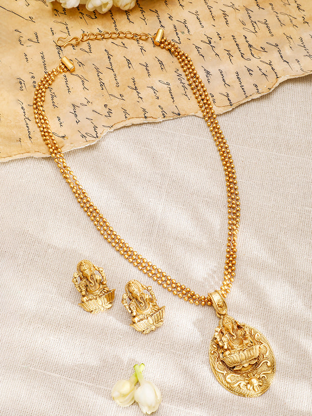 Ganesh Motif Golden Necklace Set