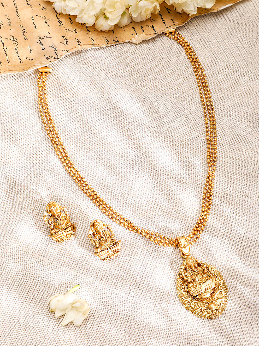 Ganesh Motif Golden Necklace Set