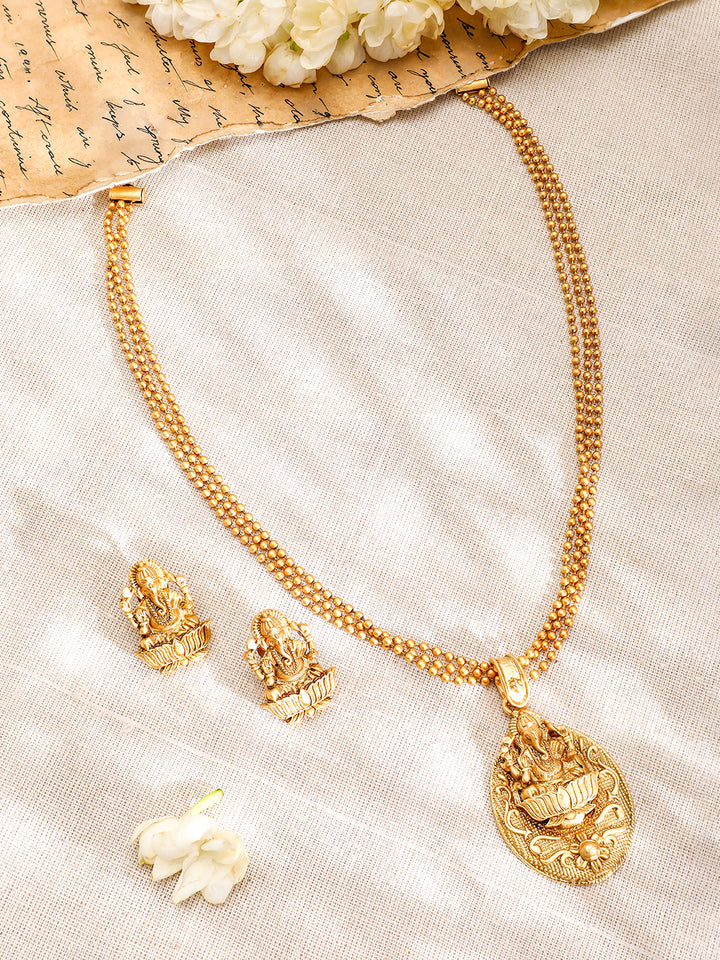 Ganesh Motif Golden Necklace Set
