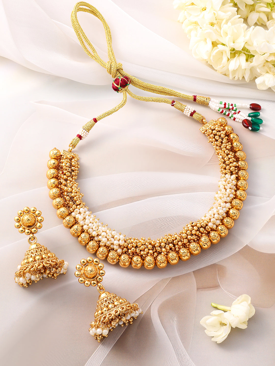 Golden Pearl Beaded Necklace Set