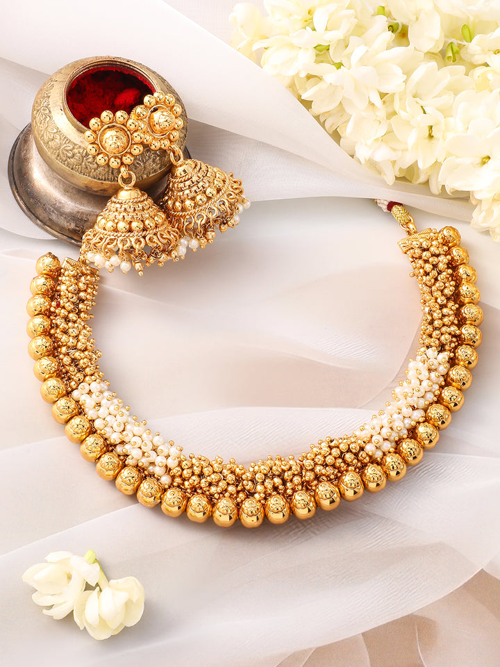 Golden Pearl Beaded Necklace Set