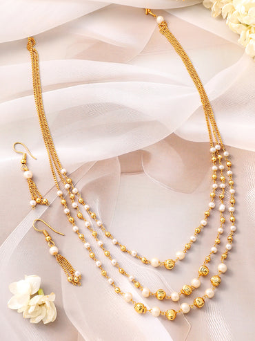 Triple Layered Pearl Beaded Necklace Set