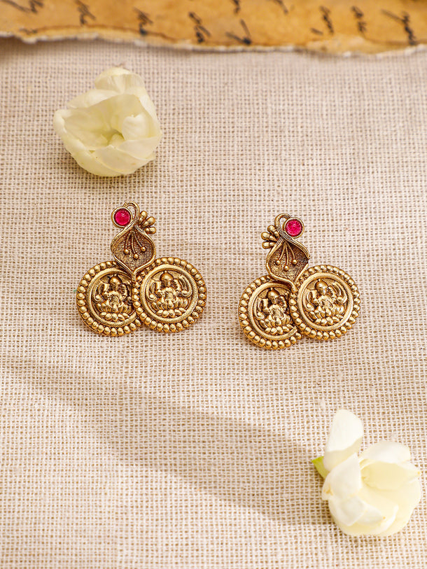 Gold Necklace Set With Laxmi Motif
