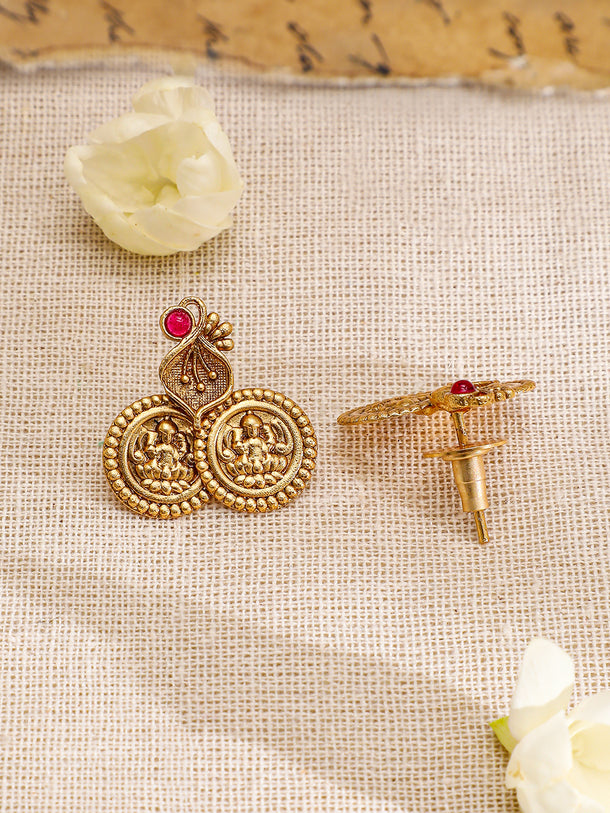 Gold Necklace Set With Laxmi Motif