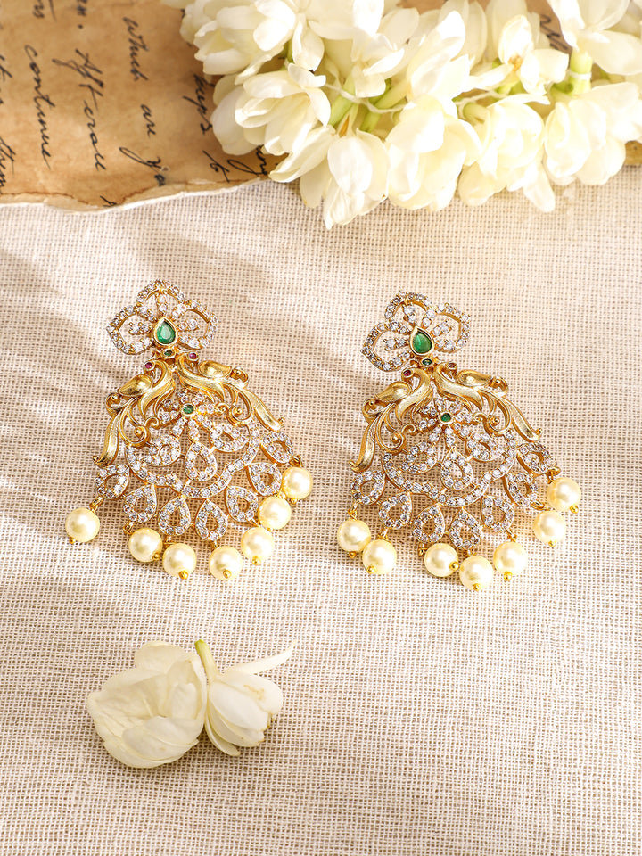 Pearl Drop American Diamond Zirconia Gold Necklace Set