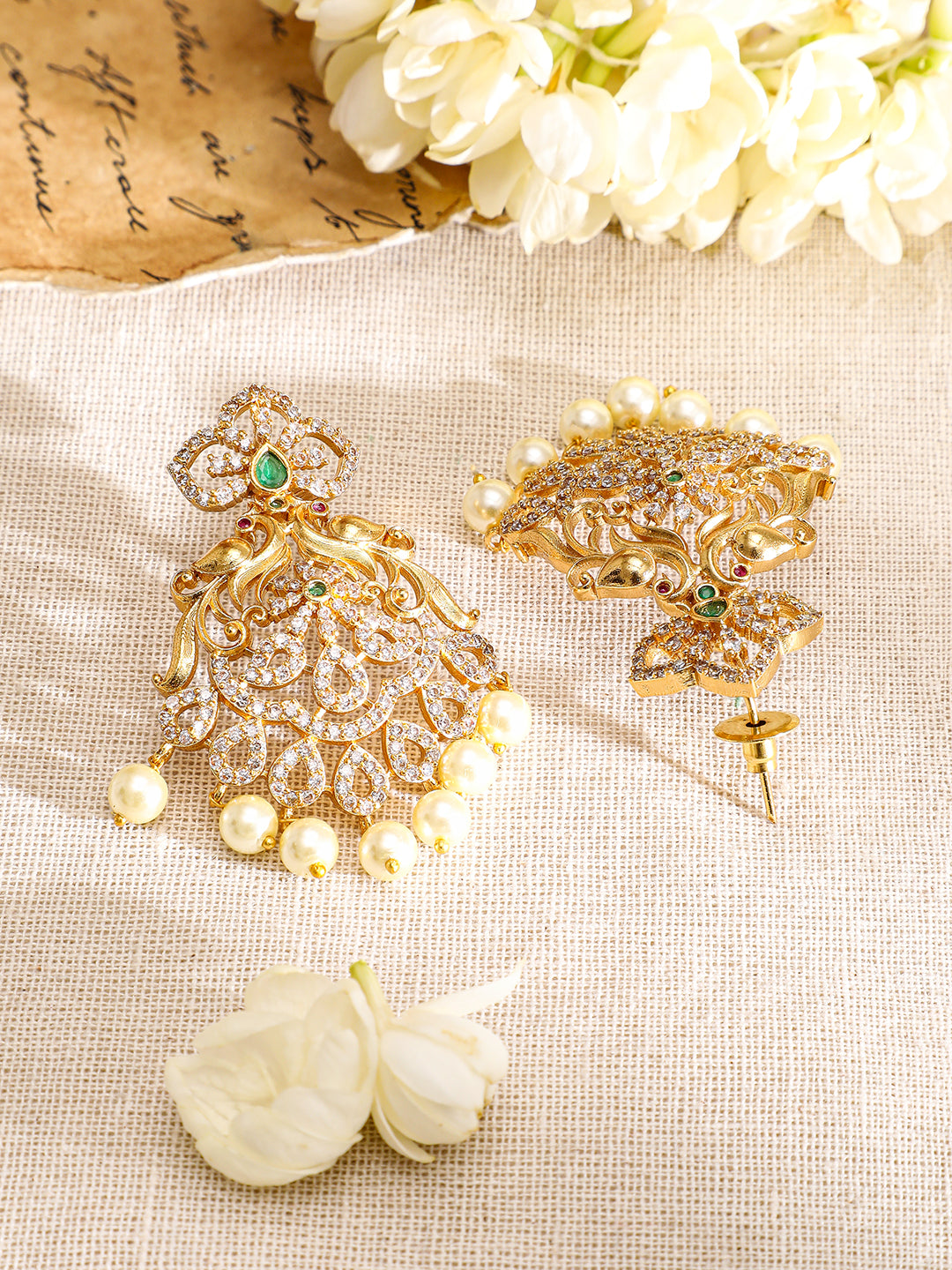 Pearl Drop American Diamond Zirconia Gold Necklace Set