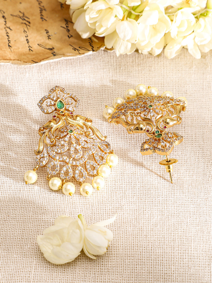 Pearl Drop American Diamond Zirconia Gold Necklace Set