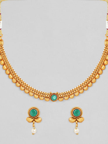 Green Studded Golden Necklace Set