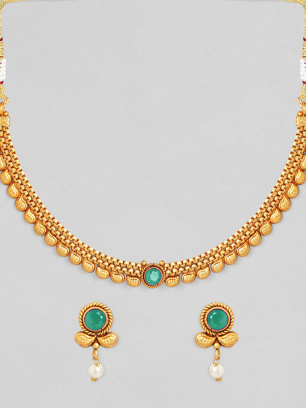 Green Studded Golden Necklace Set