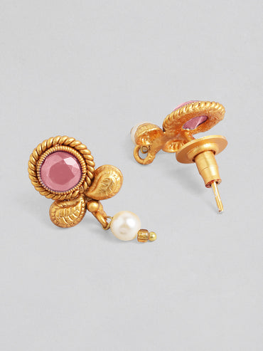 Pink Accented Golden Collar Necklace Set