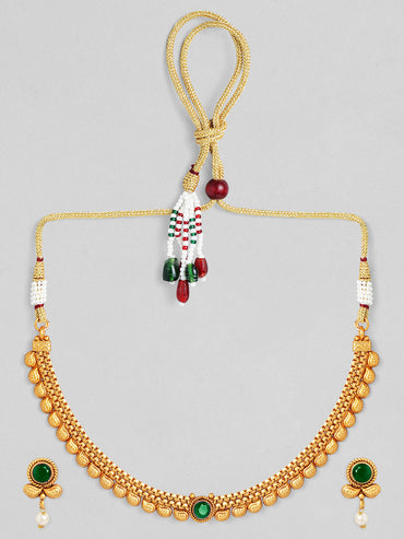 Alluring Green Gold Plated Necklace Set